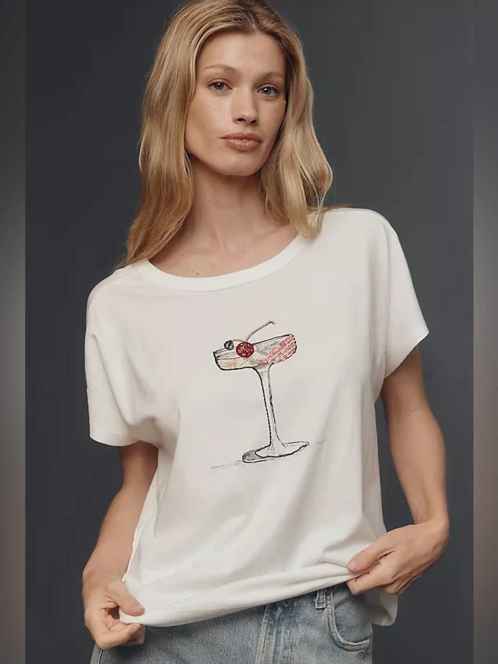 Anthropologie Maeve Embroidered Cocktail Graphic Tee